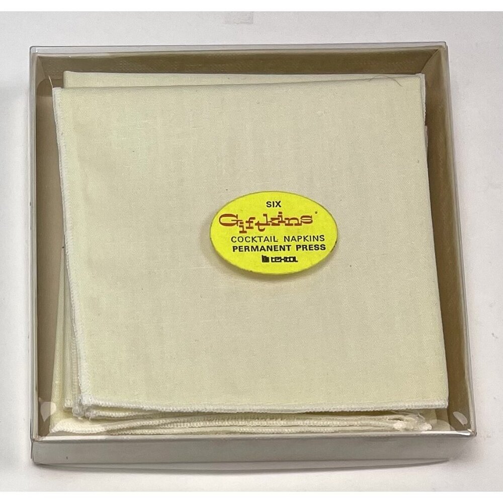 VTG Set 6 GIFTKINS Pale Yellow COCKTAIL NAPKINS Permanent Press NOS NEW Read